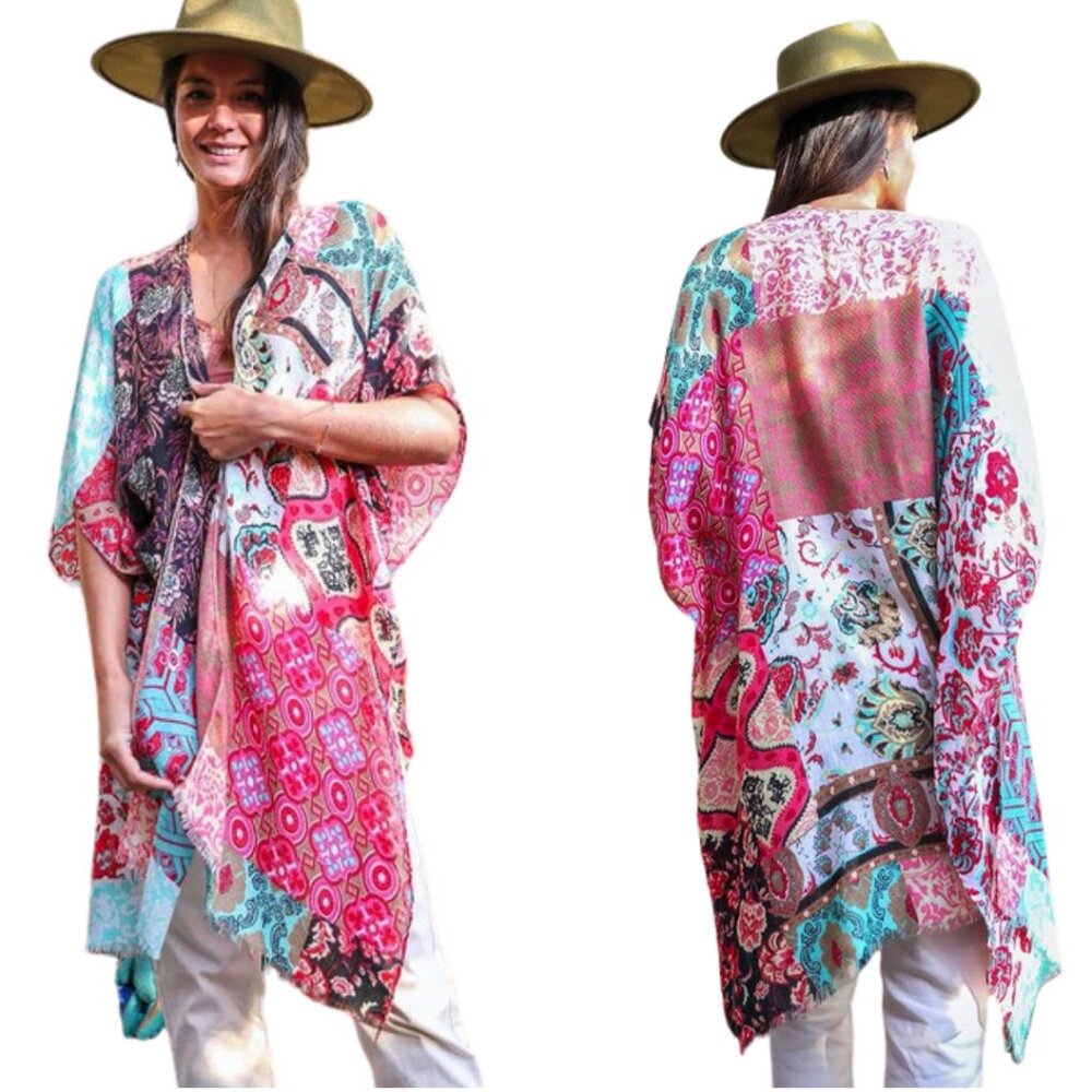#309 KIMONO BOHO FLORAL PATCHWORK